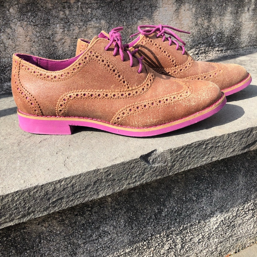 Cole Haan - Tan and Purple Leather Oxford Shoes